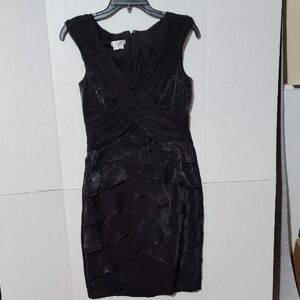 London Times Black Ruched Embellished Mini Dress -C